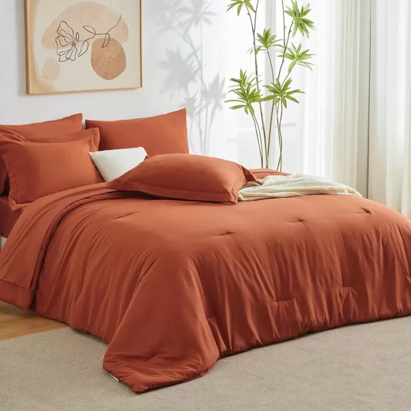 imageCozyLux Queen Comforter Set 7 Pieces Bed in a Bag Sage Green Bedding Sets with Comforter and Sheets All Season 7PC Bed Set with Comforter Fitted Sheets Flat Sheets Pillow Shams and PillowcasesBurnt Orange