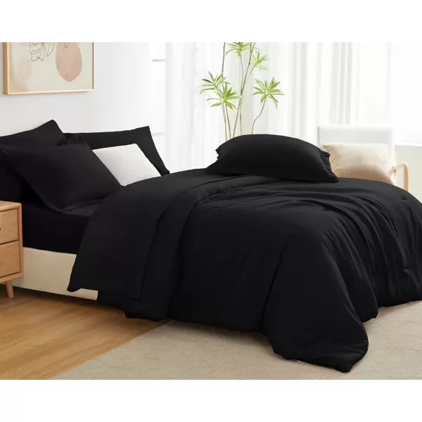 imageCozyLux Queen Comforter Set 7 Pieces Bed in a Bag Sage Green Bedding Sets with Comforter and Sheets All Season 7PC Bed Set with Comforter Fitted Sheets Flat Sheets Pillow Shams and PillowcasesBlack