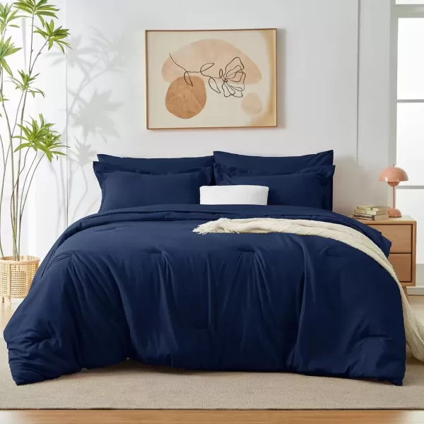 imageCozyLux Queen Comforter Set 7 Pieces Bed in a Bag Sage Green Bedding Sets with Comforter and Sheets All Season 7PC Bed Set with Comforter Fitted Sheets Flat Sheets Pillow Shams and PillowcasesNavy