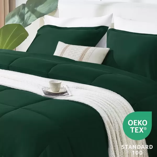 imageCozyLux Queen Size Comforter Sets  Black Comforter Queen Size 3 Pieces Box Stitched Soft Lightweight Bed Set All Season Bedding Sets with 1 Down Alternative Comforter and 2 Pillow ShamsEmerald Green