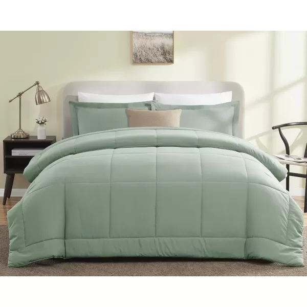 imageCozyLux Queen Size Comforter Sets  Black Comforter Queen Size 3 Pieces Box Stitched Soft Lightweight Bed Set All Season Bedding Sets with 1 Down Alternative Comforter and 2 Pillow ShamsSage Green