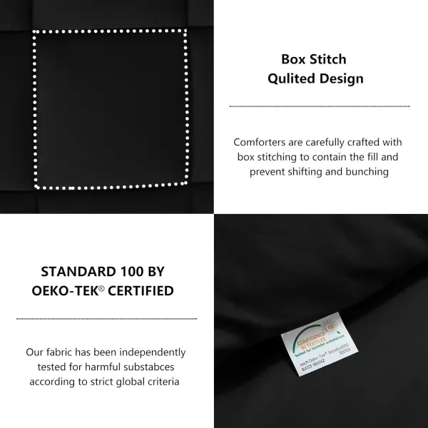 imageCozyLux Queen Size Comforter Sets  Black Comforter Queen Size 3 Pieces Box Stitched Soft Lightweight Bed Set All Season Bedding Sets with 1 Down Alternative Comforter and 2 Pillow ShamsBlack
