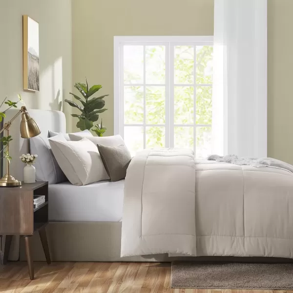 imageCozyLux Queen Size Comforter Sets  Black Comforter Queen Size 3 Pieces Box Stitched Soft Lightweight Bed Set All Season Bedding Sets with 1 Down Alternative Comforter and 2 Pillow ShamsBeige