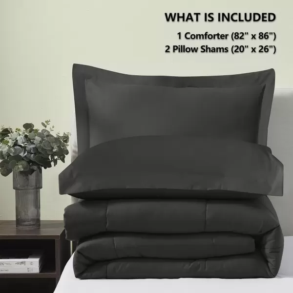 imageCozyLux Queen Size Comforter Sets  Black Comforter Queen Size 3 Pieces Box Stitched Soft Lightweight Bed Set All Season Bedding Sets with 1 Down Alternative Comforter and 2 Pillow ShamsDark Grey