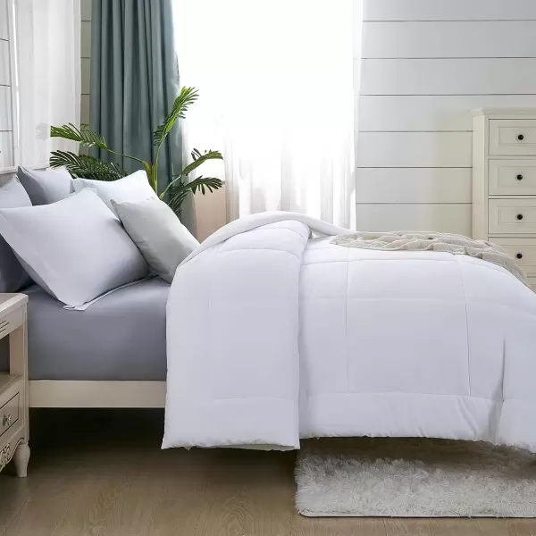 imageCozyLux Queen Size Comforter Sets  Black Comforter Queen Size 3 Pieces Box Stitched Soft Lightweight Bed Set All Season Bedding Sets with 1 Down Alternative Comforter and 2 Pillow ShamsWhite