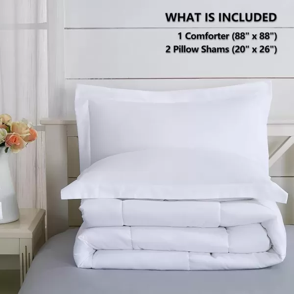 imageCozyLux Queen Size Comforter Sets  Black Comforter Queen Size 3 Pieces Box Stitched Soft Lightweight Bed Set All Season Bedding Sets with 1 Down Alternative Comforter and 2 Pillow ShamsWhite