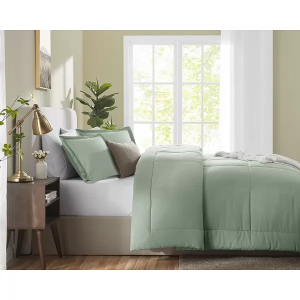 imageCozyLux Queen Size Comforter Sets  Black Comforter Queen Size 3 Pieces Box Stitched Soft Lightweight Bed Set All Season Bedding Sets with 1 Down Alternative Comforter and 2 Pillow ShamsSage Green