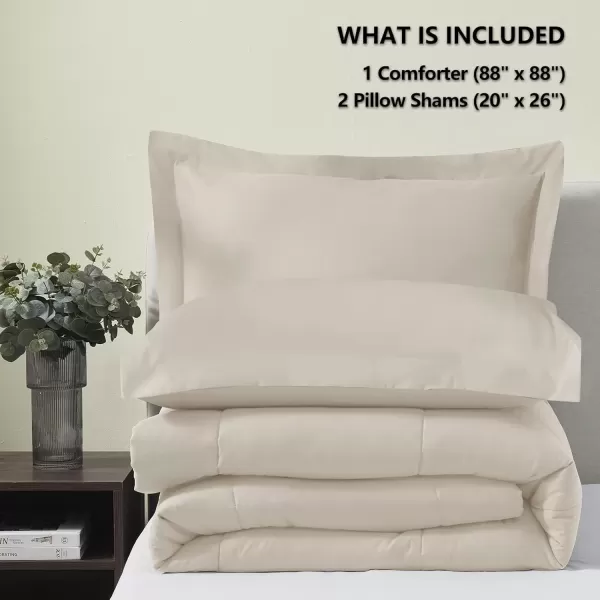 imageCozyLux Queen Size Comforter Sets  Black Comforter Queen Size 3 Pieces Box Stitched Soft Lightweight Bed Set All Season Bedding Sets with 1 Down Alternative Comforter and 2 Pillow ShamsOatmeal