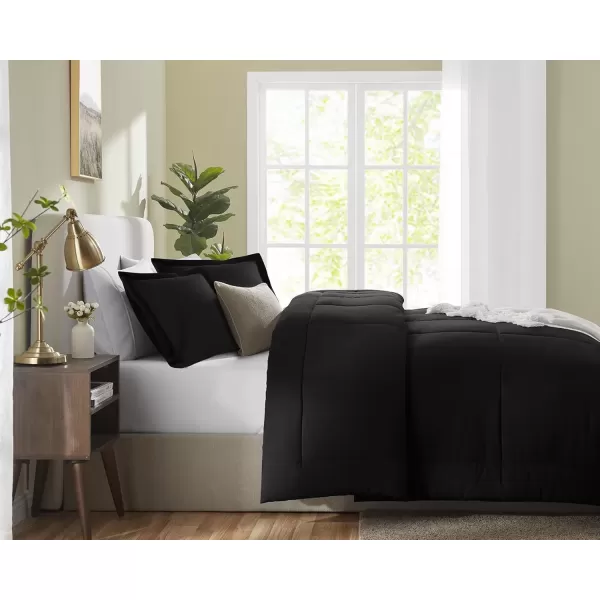 imageCozyLux Queen Size Comforter Sets  Black Comforter Queen Size 3 Pieces Box Stitched Soft Lightweight Bed Set All Season Bedding Sets with 1 Down Alternative Comforter and 2 Pillow ShamsBlack