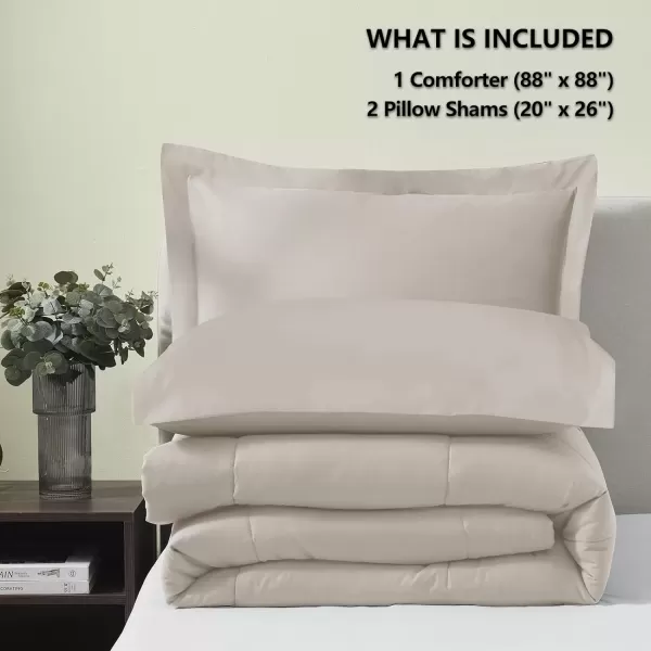 imageCozyLux Queen Size Comforter Sets  Black Comforter Queen Size 3 Pieces Box Stitched Soft Lightweight Bed Set All Season Bedding Sets with 1 Down Alternative Comforter and 2 Pillow ShamsBeige