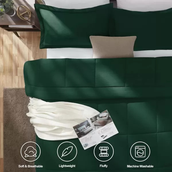imageCozyLux Queen Size Comforter Sets  Black Comforter Queen Size 3 Pieces Box Stitched Soft Lightweight Bed Set All Season Bedding Sets with 1 Down Alternative Comforter and 2 Pillow ShamsEmerald Green
