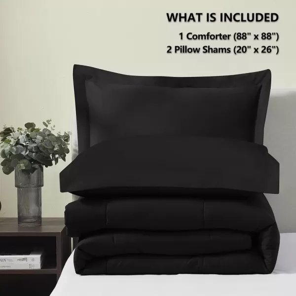 imageCozyLux Queen Size Comforter Sets  Black Comforter Queen Size 3 Pieces Box Stitched Soft Lightweight Bed Set All Season Bedding Sets with 1 Down Alternative Comforter and 2 Pillow ShamsBlack