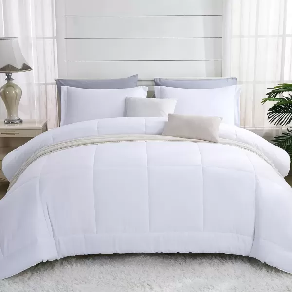 imageCozyLux Queen Size Comforter Sets  Black Comforter Queen Size 3 Pieces Box Stitched Soft Lightweight Bed Set All Season Bedding Sets with 1 Down Alternative Comforter and 2 Pillow ShamsWhite