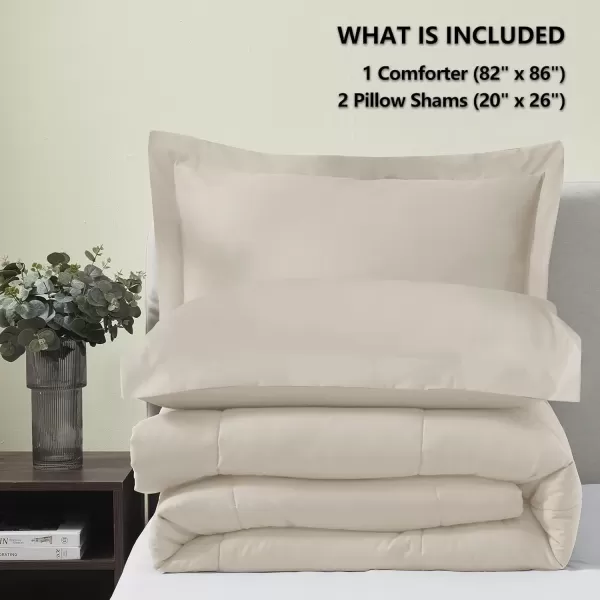 imageCozyLux Queen Size Comforter Sets  Black Comforter Queen Size 3 Pieces Box Stitched Soft Lightweight Bed Set All Season Bedding Sets with 1 Down Alternative Comforter and 2 Pillow ShamsOatmeal