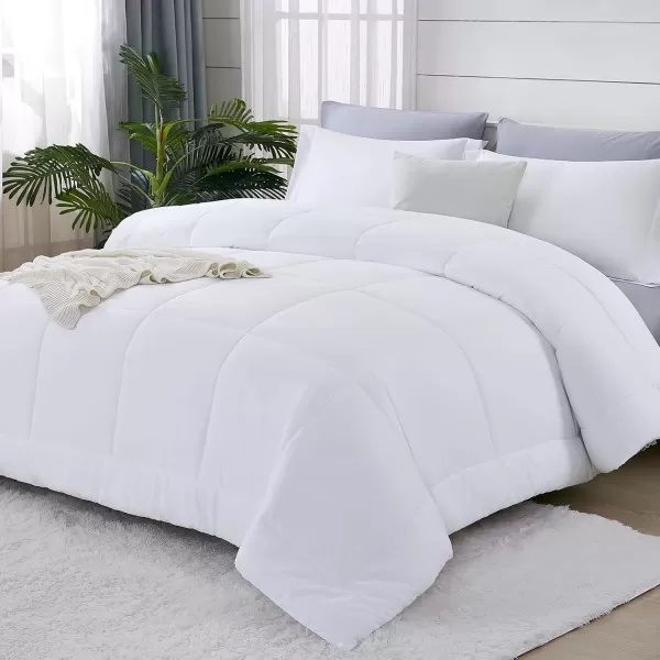 imageCozyLux Queen Size Comforter Sets  Black Comforter Queen Size 3 Pieces Box Stitched Soft Lightweight Bed Set All Season Bedding Sets with 1 Down Alternative Comforter and 2 Pillow ShamsWhite