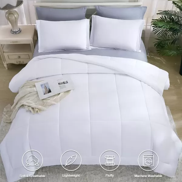 imageCozyLux Queen Size Comforter Sets  Black Comforter Queen Size 3 Pieces Box Stitched Soft Lightweight Bed Set All Season Bedding Sets with 1 Down Alternative Comforter and 2 Pillow ShamsWhite
