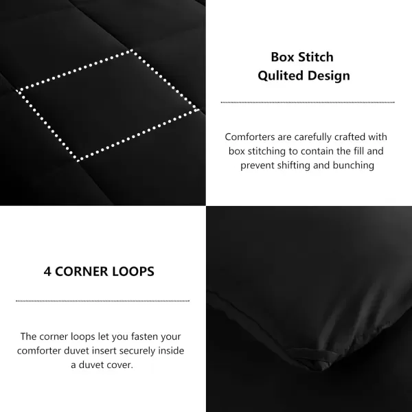 imageCozyLux Queen Size Comforter Sets  Black Comforter Queen Size 3 Pieces Box Stitched Soft Lightweight Bed Set All Season Bedding Sets with 1 Down Alternative Comforter and 2 Pillow ShamsBlack