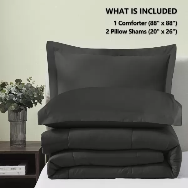 imageCozyLux Queen Size Comforter Sets  Black Comforter Queen Size 3 Pieces Box Stitched Soft Lightweight Bed Set All Season Bedding Sets with 1 Down Alternative Comforter and 2 Pillow ShamsDark Grey