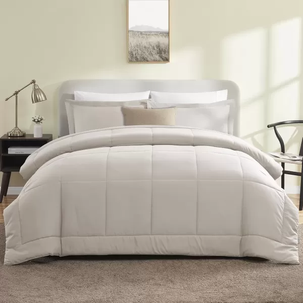 imageCozyLux Queen Size Comforter Sets  Black Comforter Queen Size 3 Pieces Box Stitched Soft Lightweight Bed Set All Season Bedding Sets with 1 Down Alternative Comforter and 2 Pillow ShamsBeige