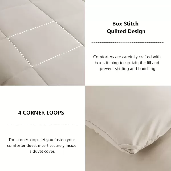 imageCozyLux Queen Size Comforter Sets  Black Comforter Queen Size 3 Pieces Box Stitched Soft Lightweight Bed Set All Season Bedding Sets with 1 Down Alternative Comforter and 2 Pillow ShamsBeige