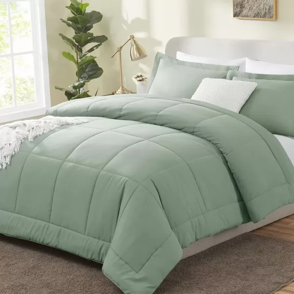 imageCozyLux Queen Size Comforter Sets  Black Comforter Queen Size 3 Pieces Box Stitched Soft Lightweight Bed Set All Season Bedding Sets with 1 Down Alternative Comforter and 2 Pillow ShamsSage Green