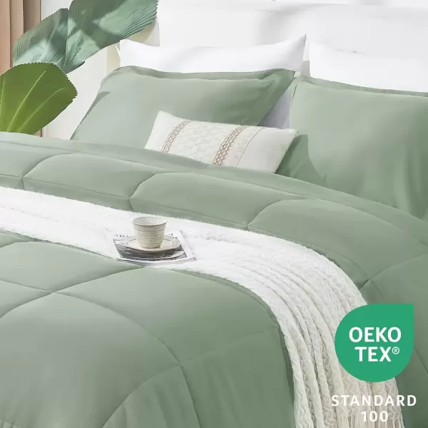 imageCozyLux Queen Size Comforter Sets  Black Comforter Queen Size 3 Pieces Box Stitched Soft Lightweight Bed Set All Season Bedding Sets with 1 Down Alternative Comforter and 2 Pillow ShamsSage Green
