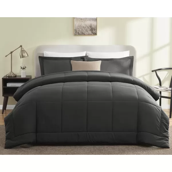 imageCozyLux Queen Size Comforter Sets  Black Comforter Queen Size 3 Pieces Box Stitched Soft Lightweight Bed Set All Season Bedding Sets with 1 Down Alternative Comforter and 2 Pillow ShamsDark Grey