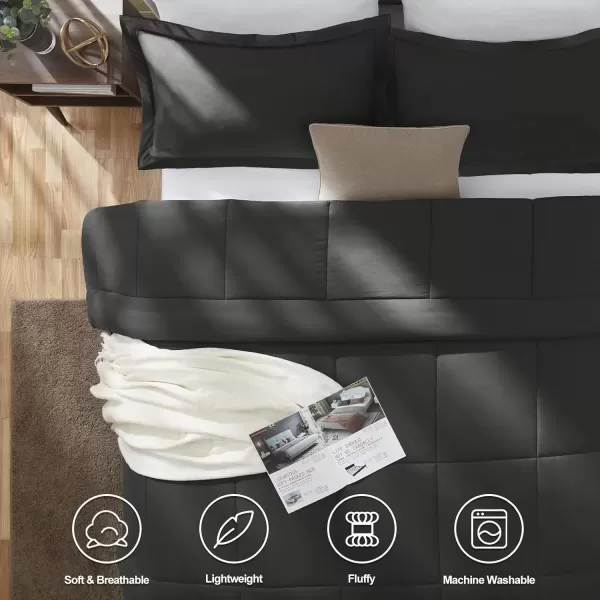 imageCozyLux Queen Size Comforter Sets  Black Comforter Queen Size 3 Pieces Box Stitched Soft Lightweight Bed Set All Season Bedding Sets with 1 Down Alternative Comforter and 2 Pillow ShamsDark Grey