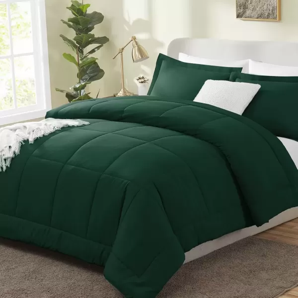 imageCozyLux Queen Size Comforter Sets  Black Comforter Queen Size 3 Pieces Box Stitched Soft Lightweight Bed Set All Season Bedding Sets with 1 Down Alternative Comforter and 2 Pillow ShamsEmerald Green
