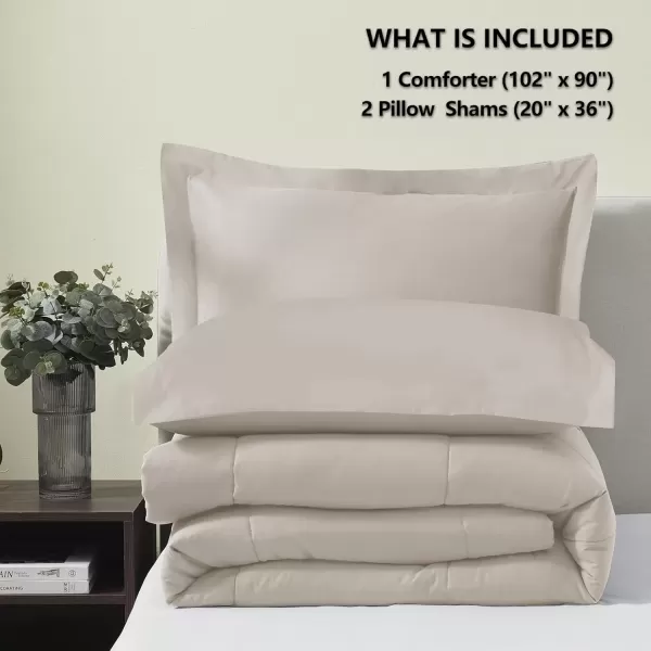 imageCozyLux Queen Size Comforter Sets  Black Comforter Queen Size 3 Pieces Box Stitched Soft Lightweight Bed Set All Season Bedding Sets with 1 Down Alternative Comforter and 2 Pillow ShamsBeige