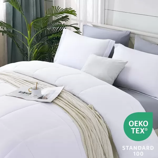 imageCozyLux Queen Size Comforter Sets  Black Comforter Queen Size 3 Pieces Box Stitched Soft Lightweight Bed Set All Season Bedding Sets with 1 Down Alternative Comforter and 2 Pillow ShamsWhite