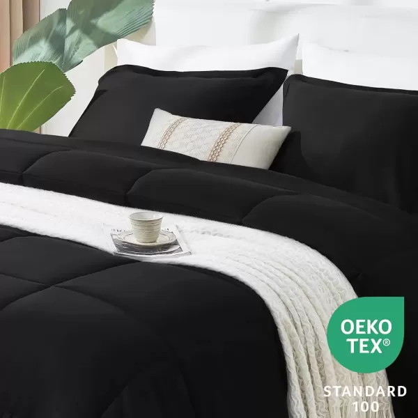 imageCozyLux Queen Size Comforter Sets  Black Comforter Queen Size 3 Pieces Box Stitched Soft Lightweight Bed Set All Season Bedding Sets with 1 Down Alternative Comforter and 2 Pillow ShamsBlack