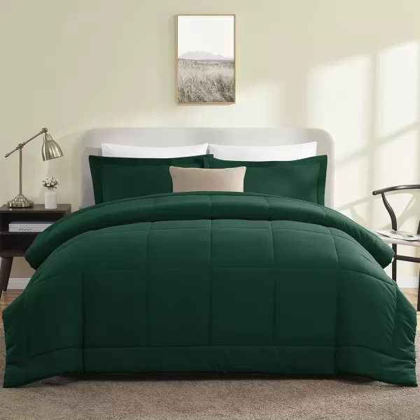 imageCozyLux Queen Size Comforter Sets  Black Comforter Queen Size 3 Pieces Box Stitched Soft Lightweight Bed Set All Season Bedding Sets with 1 Down Alternative Comforter and 2 Pillow ShamsEmerald Green