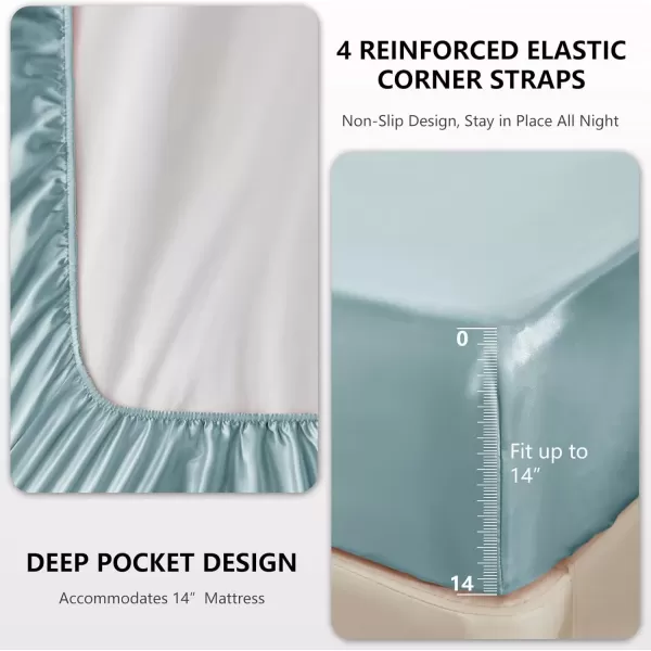 imageCozyLux Satin Sheets Queen Size  4 Piece Black Bed Sheet Set with Silky Microfiber 1 Deep Pocket Fitted Sheet 1 Flat Sheet and 2 Pillowcases  Smooth and SoftLight Blue