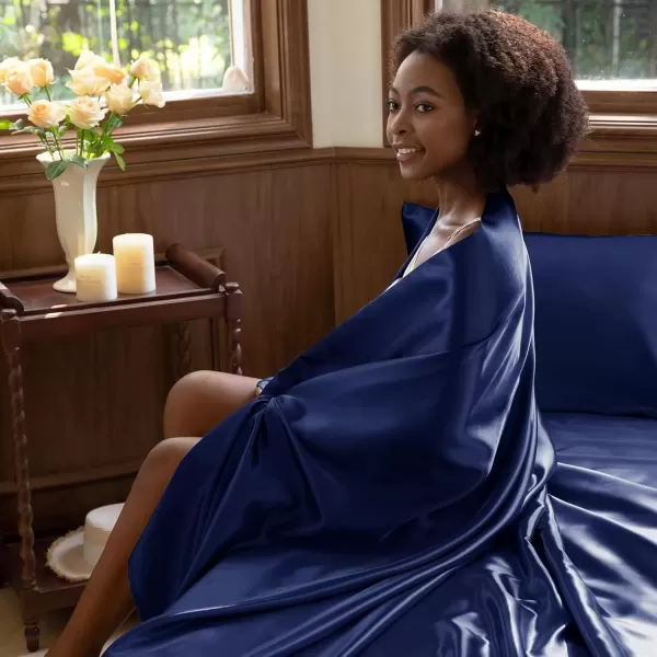 imageCozyLux Satin Sheets Queen Size  4 Piece Black Bed Sheet Set with Silky Microfiber 1 Deep Pocket Fitted Sheet 1 Flat Sheet and 2 Pillowcases  Smooth and SoftNavy Blue