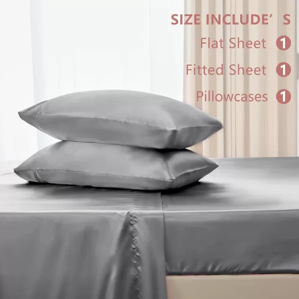 imageCozyLux Satin Sheets Queen Size  4 Piece Black Bed Sheet Set with Silky Microfiber 1 Deep Pocket Fitted Sheet 1 Flat Sheet and 2 Pillowcases  Smooth and SoftLight Grey