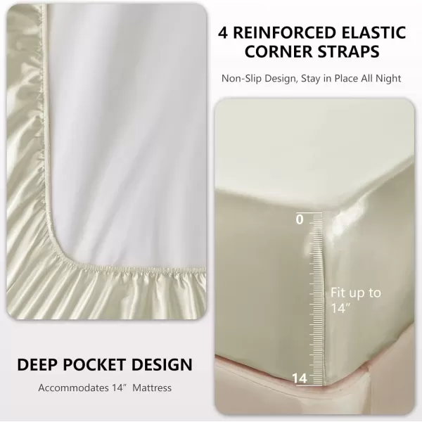 imageCozyLux Satin Sheets Queen Size  4 Piece Black Bed Sheet Set with Silky Microfiber 1 Deep Pocket Fitted Sheet 1 Flat Sheet and 2 Pillowcases  Smooth and SoftBeige