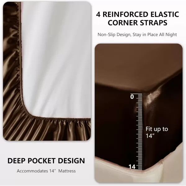imageCozyLux Satin Sheets Queen Size  4 Piece Black Bed Sheet Set with Silky Microfiber 1 Deep Pocket Fitted Sheet 1 Flat Sheet and 2 Pillowcases  Smooth and SoftBrown
