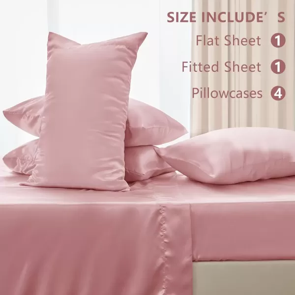 imageCozyLux Satin Sheets Queen Size  4 Piece Black Bed Sheet Set with Silky Microfiber 1 Deep Pocket Fitted Sheet 1 Flat Sheet and 2 Pillowcases  Smooth and SoftPink