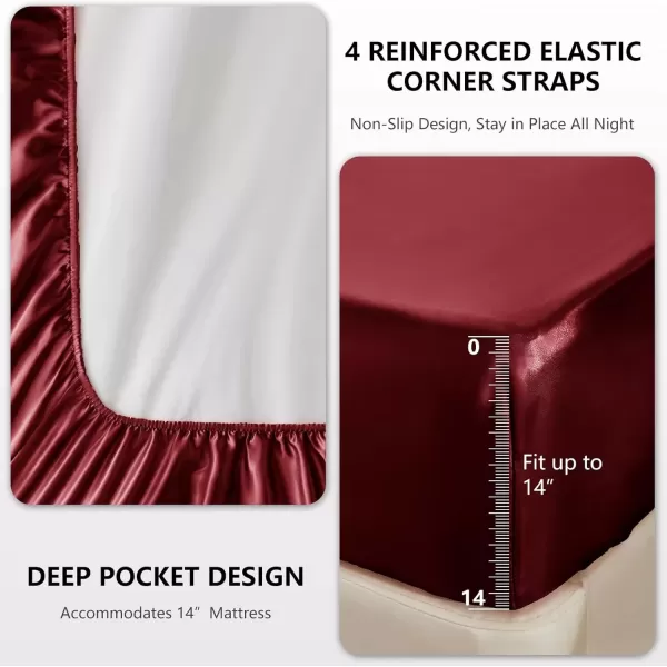 imageCozyLux Satin Sheets Queen Size  4 Piece Black Bed Sheet Set with Silky Microfiber 1 Deep Pocket Fitted Sheet 1 Flat Sheet and 2 Pillowcases  Smooth and SoftBurgundy