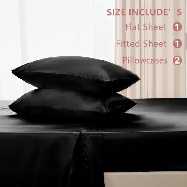imageCozyLux Satin Sheets Queen Size  4 Piece Black Bed Sheet Set with Silky Microfiber 1 Deep Pocket Fitted Sheet 1 Flat Sheet and 2 Pillowcases  Smooth and SoftBlack