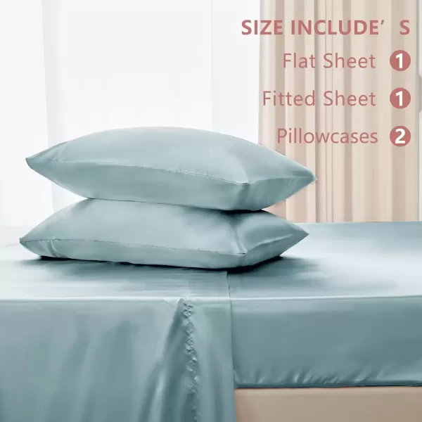 imageCozyLux Satin Sheets Queen Size  4 Piece Black Bed Sheet Set with Silky Microfiber 1 Deep Pocket Fitted Sheet 1 Flat Sheet and 2 Pillowcases  Smooth and SoftLight Blue