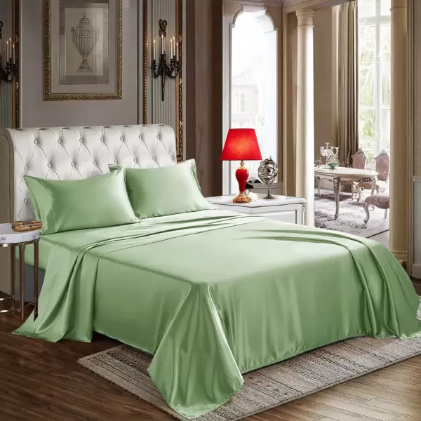 imageCozyLux Satin Sheets Queen Size  4 Piece Black Bed Sheet Set with Silky Microfiber 1 Deep Pocket Fitted Sheet 1 Flat Sheet and 2 Pillowcases  Smooth and SoftSage Green