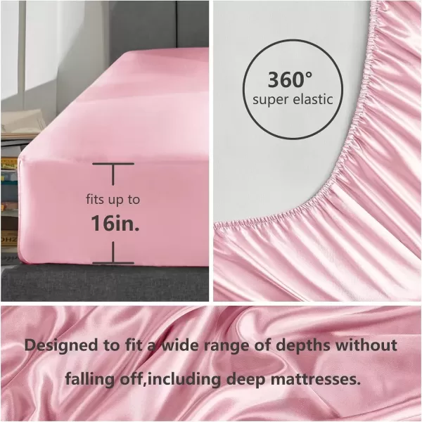 imageCozyLux Satin Sheets Queen Size  4 Piece Black Bed Sheet Set with Silky Microfiber 1 Deep Pocket Fitted Sheet 1 Flat Sheet and 2 Pillowcases  Smooth and SoftPink