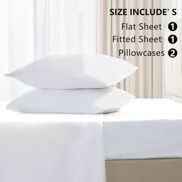 imageCozyLux Satin Sheets Queen Size  4 Piece Black Bed Sheet Set with Silky Microfiber 1 Deep Pocket Fitted Sheet 1 Flat Sheet and 2 Pillowcases  Smooth and SoftWhite