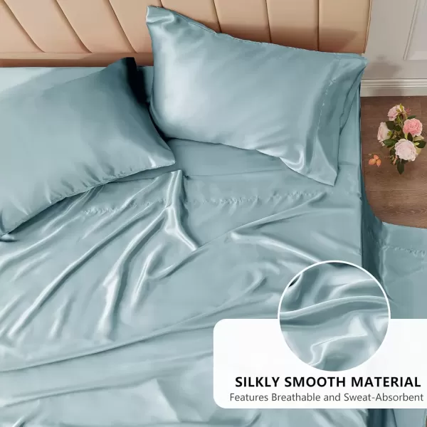 imageCozyLux Satin Sheets Queen Size  4 Piece Black Bed Sheet Set with Silky Microfiber 1 Deep Pocket Fitted Sheet 1 Flat Sheet and 2 Pillowcases  Smooth and SoftLight Blue