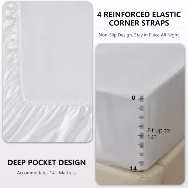 imageCozyLux Satin Sheets Queen Size  4 Piece Black Bed Sheet Set with Silky Microfiber 1 Deep Pocket Fitted Sheet 1 Flat Sheet and 2 Pillowcases  Smooth and SoftWhite