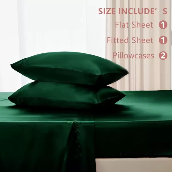 imageCozyLux Satin Sheets Queen Size  4 Piece Black Bed Sheet Set with Silky Microfiber 1 Deep Pocket Fitted Sheet 1 Flat Sheet and 2 Pillowcases  Smooth and SoftDark Green
