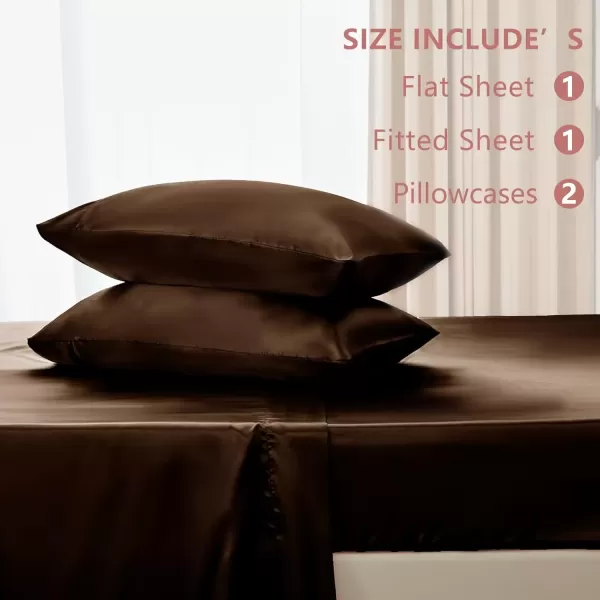 imageCozyLux Satin Sheets Queen Size  4 Piece Black Bed Sheet Set with Silky Microfiber 1 Deep Pocket Fitted Sheet 1 Flat Sheet and 2 Pillowcases  Smooth and SoftBrown