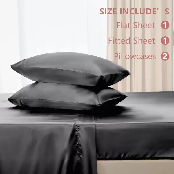 imageCozyLux Satin Sheets Queen Size  4 Piece Black Bed Sheet Set with Silky Microfiber 1 Deep Pocket Fitted Sheet 1 Flat Sheet and 2 Pillowcases  Smooth and SoftDark Grey
